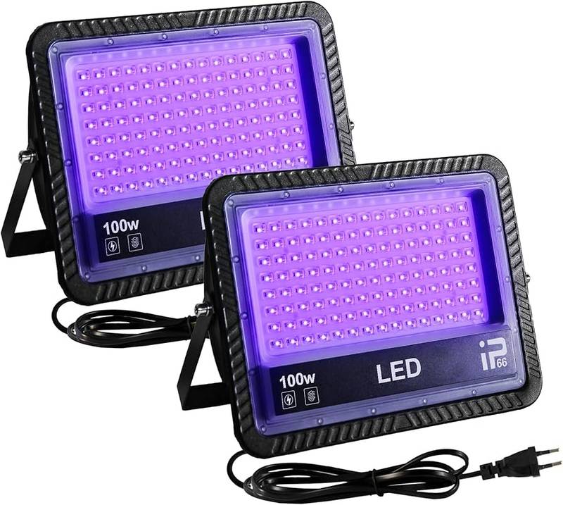 Naświetlacz UV LED (czarne światło) 100W, 385–400 nm, IP66, z przełącznikiem